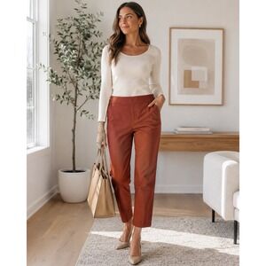 Women's Size 14 Rust Terracotta Straight Leg Ankle Pants Stretch Career Casual